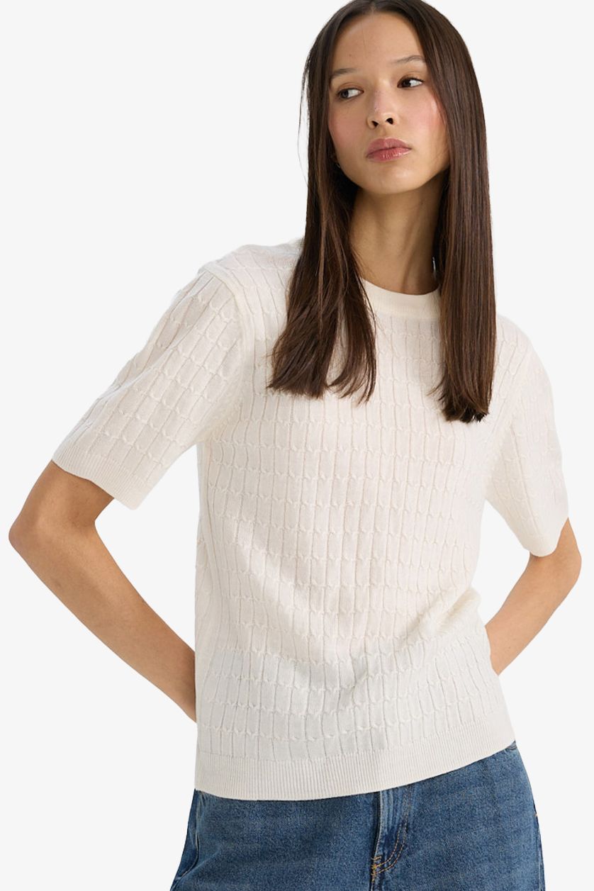 Woman Ecru Regular Fit Crew Neck Pullover