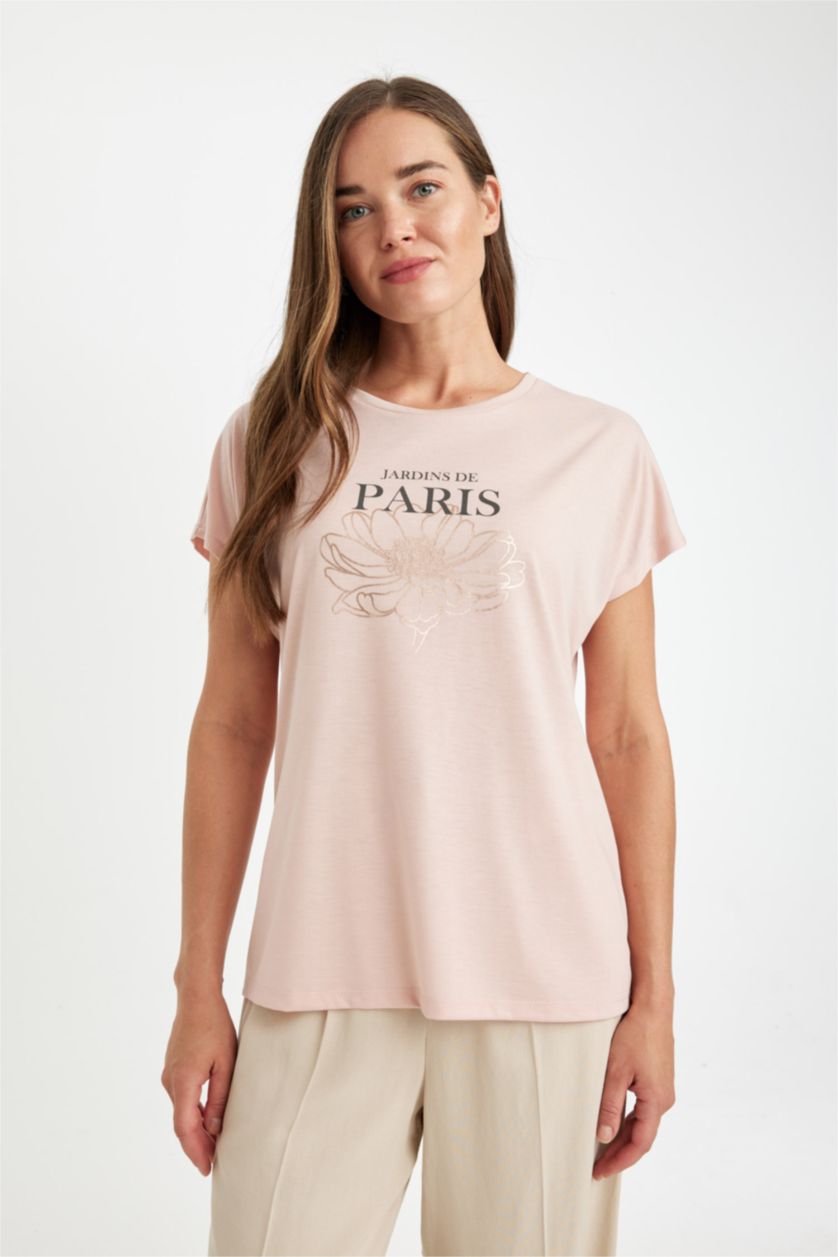 FEMME Bordeaux T-shirt imprimé à col rond et à manches courtes