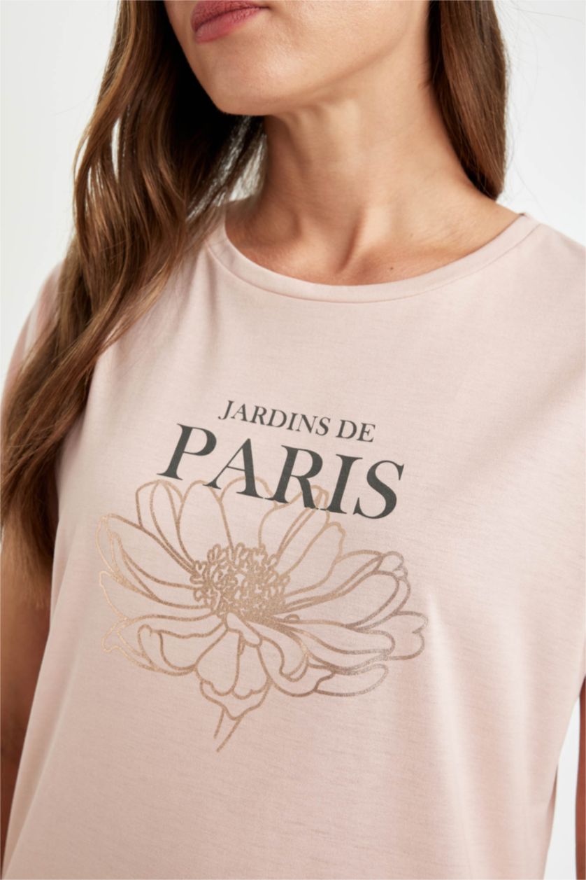 FEMME Bordeaux T-shirt imprimé à col rond et à manches courtes