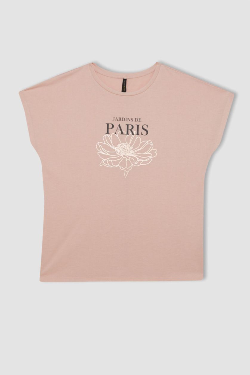 FEMME Bordeaux T-shirt imprimé à col rond et à manches courtes