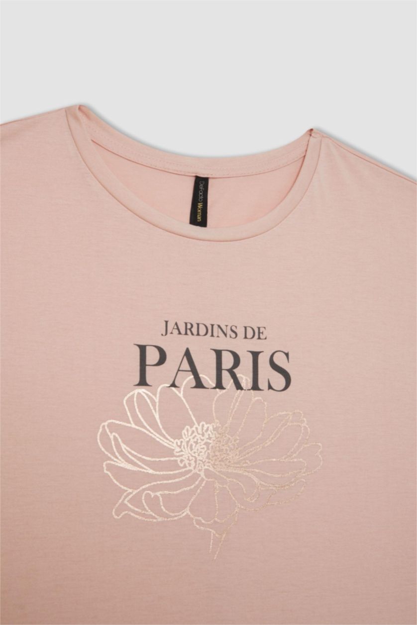 FEMME Bordeaux T-shirt imprimé à col rond et à manches courtes