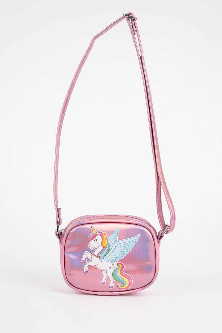 Kız Çocuk - Genç Kız Pembe Kız Çocuk Suni Deri Unicorn Çapraz Çanta