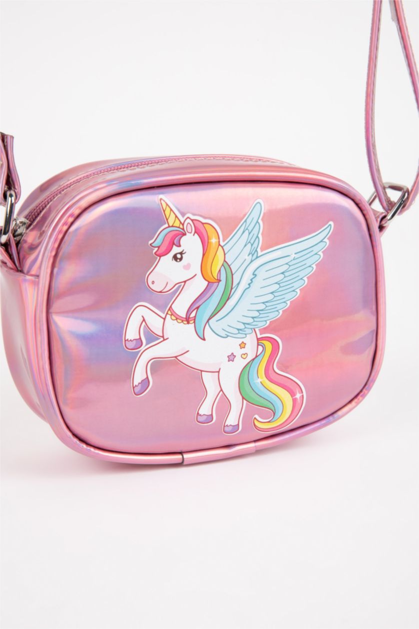Kız Çocuk - Genç Kız Pembe Kız Çocuk Suni Deri Unicorn Çapraz Çanta