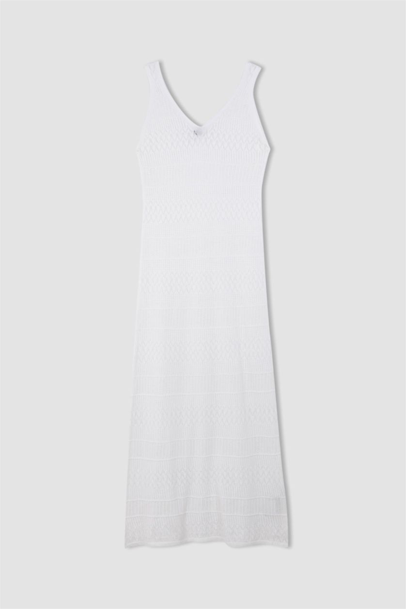 Woman Ecru Fitted Sleeveless White Mini Dress