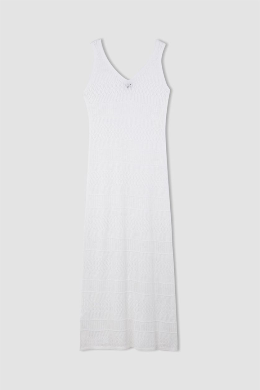Woman Ecru Fitted Sleeveless White Mini Dress
