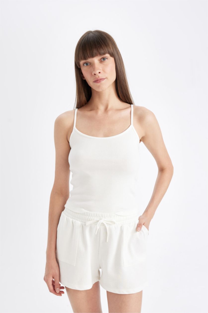 WOMAN Ecru Regular Fit Camisole Crew Neck Tank Top