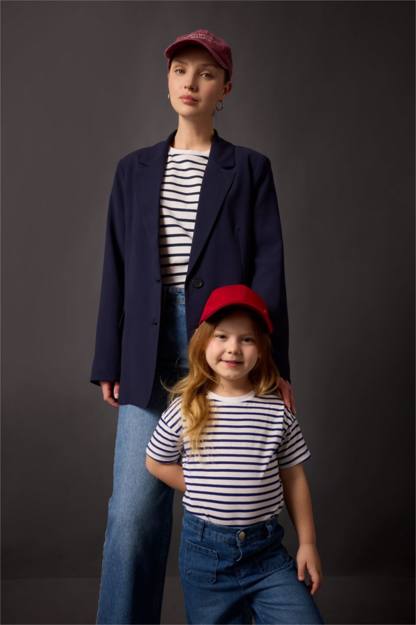 Baby Girl Ecru Baby Girl Crew Neck Striped T-Shirt