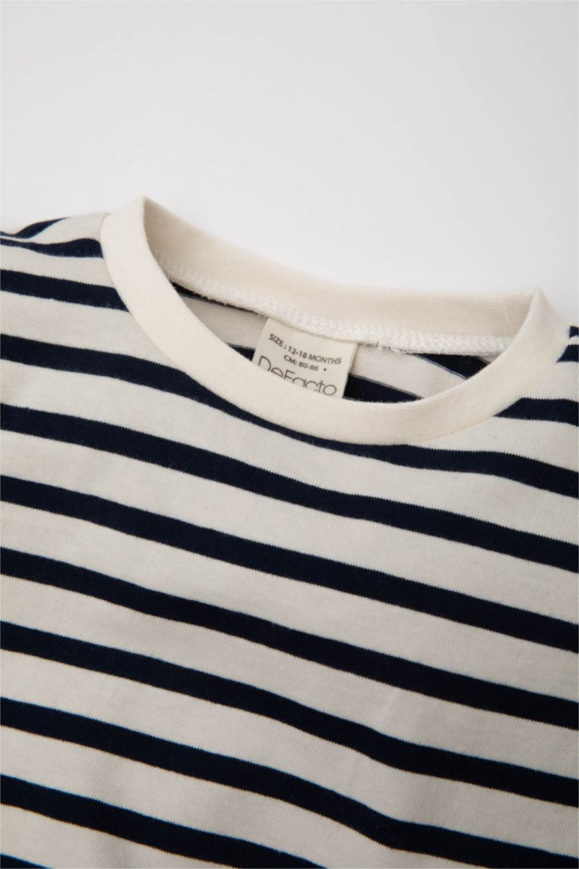 Baby Girl Ecru Baby Girl Crew Neck Striped T-Shirt