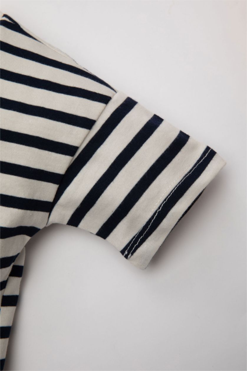 Baby Girl Ecru Baby Girl Crew Neck Striped T-Shirt