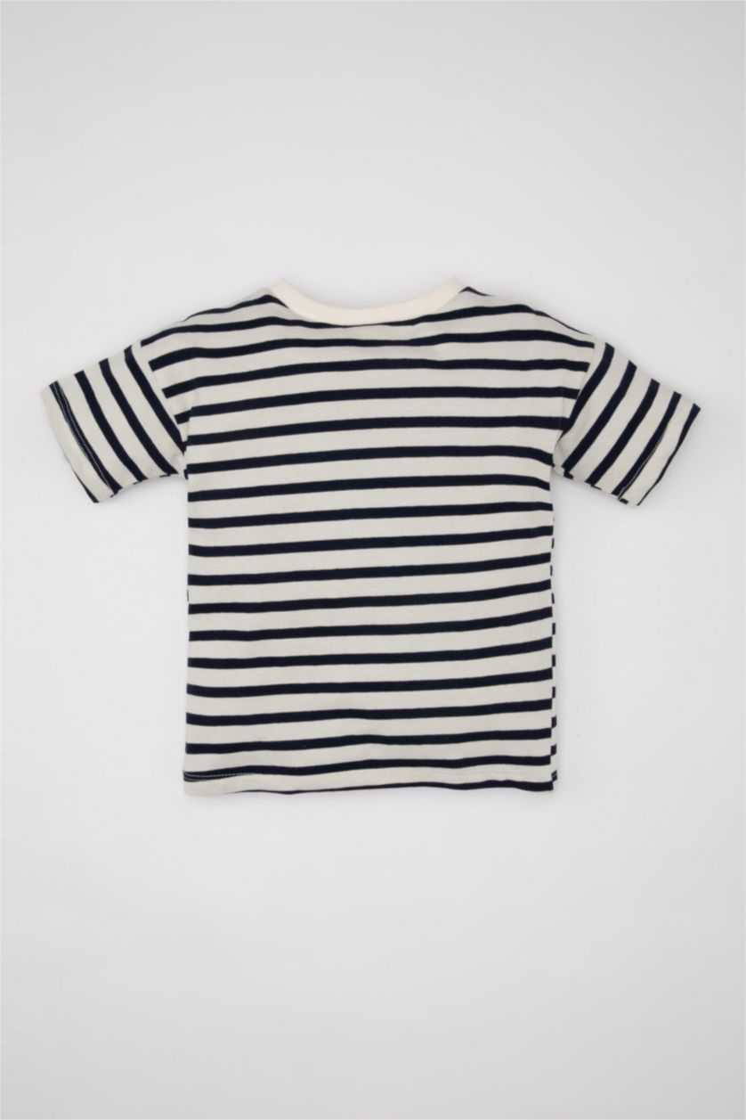 Baby Girl Ecru Baby Girl Crew Neck Striped T-Shirt