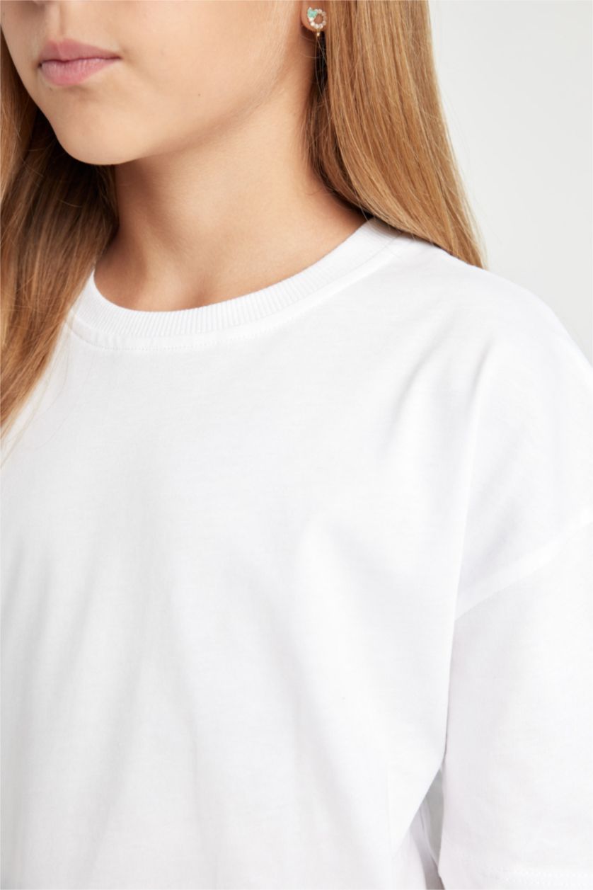 GIRLS & TEENS Violet Beyaz Girl Oversize Crew Neck Basic T-Shirt