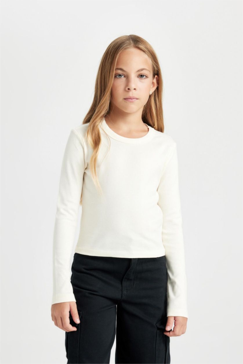 بناتي أنثرا تيشيرت كروب بناتي كم طويل مضلع بطبعة شعار برقبة مستديرة - قطعتين