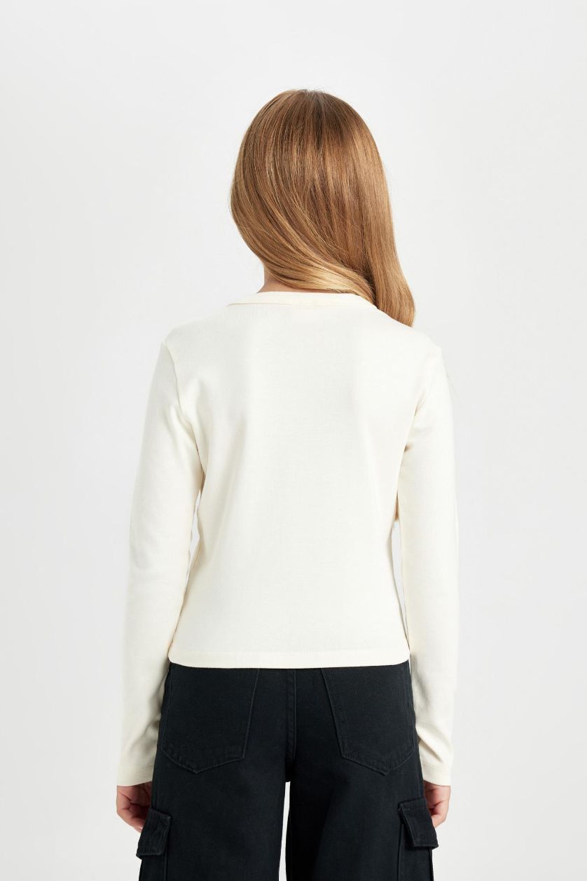 بناتي أنثرا تيشيرت كروب بناتي كم طويل مضلع بطبعة شعار برقبة مستديرة - قطعتين