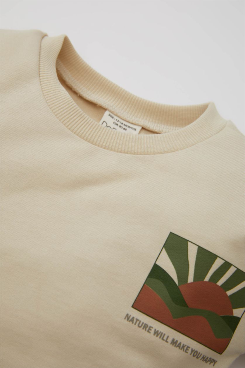 طفل صغير بيج طقم اولادي سويت شيرت وبنطلون قصة عادية - قطعتين