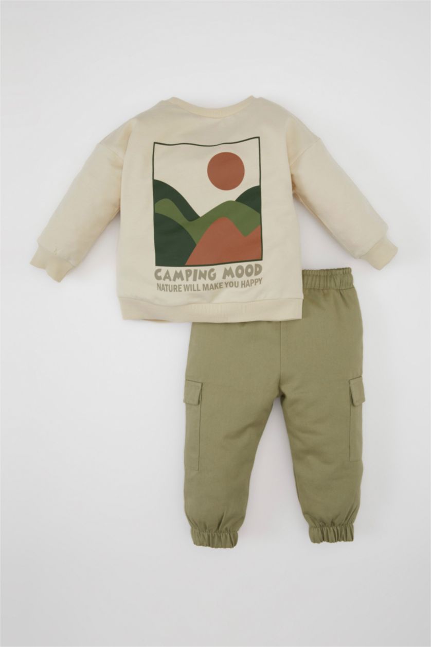 طفل صغير بيج طقم اولادي سويت شيرت وبنطلون قصة عادية - قطعتين