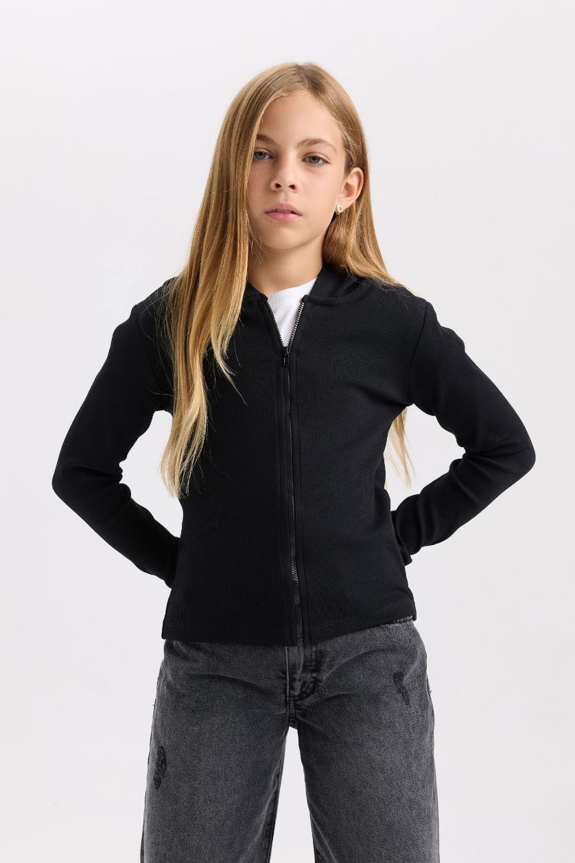 FILLES Noir Sweat à capuche zippé à coupe régulière