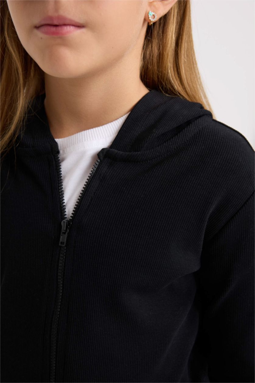 FILLES Noir Sweat à capuche zippé à coupe régulière