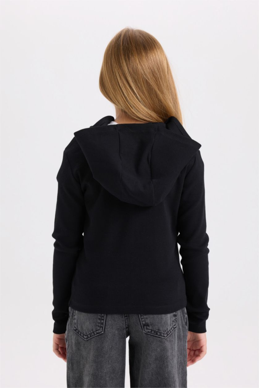 FILLES Noir Sweat à capuche zippé à coupe régulière