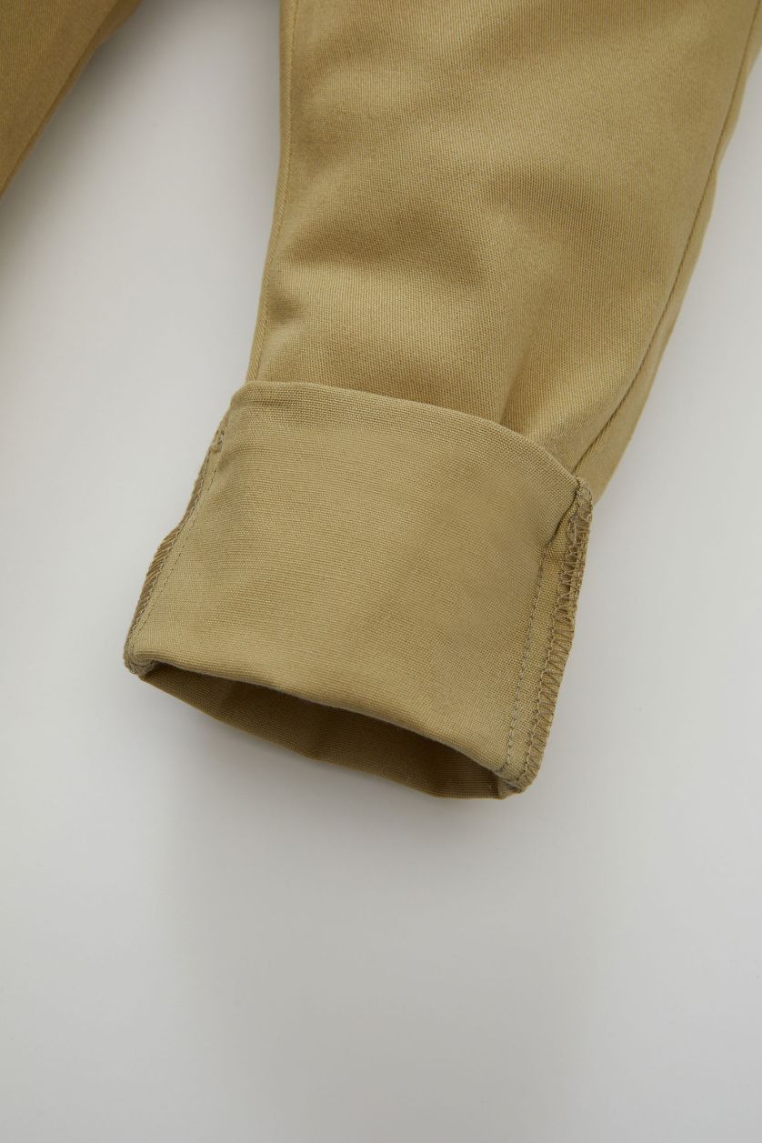 Erkek Bebek Açık Haki Duble Düz Paça Cepli Bağcıklı Beli Lastikli Gabardin Pantolon Erkek Bebek