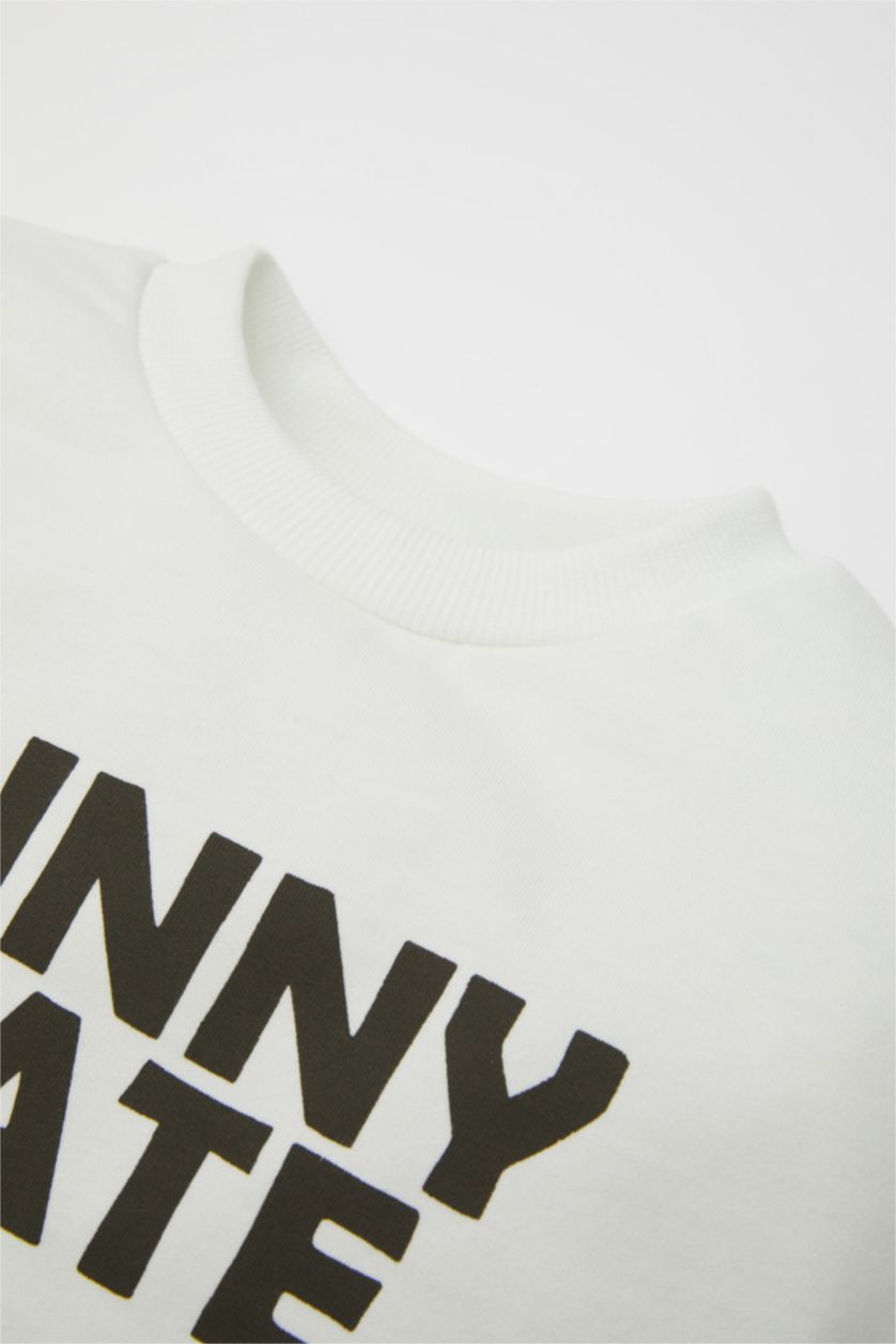 Erkek Bebek Ekru 2'li Takım Baskılı Sweatshirt Beli Lastikli Pantolon Erkek Bebek