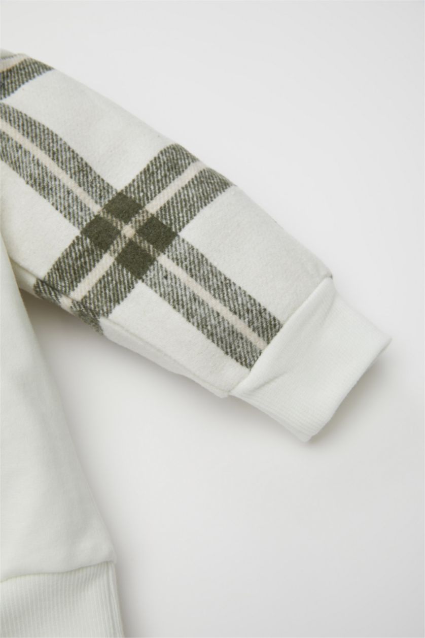 Erkek Bebek Ekru 2'li Takım Baskılı Sweatshirt Beli Lastikli Pantolon Erkek Bebek