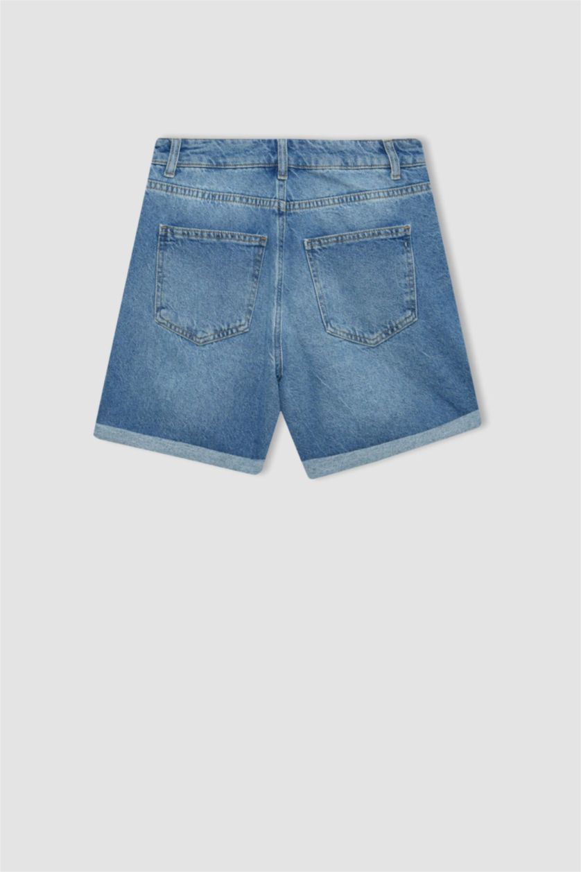 Kadın Lacivert Fıtted Bisiklet Yaka Baskılı Kısa Kollu Tişört