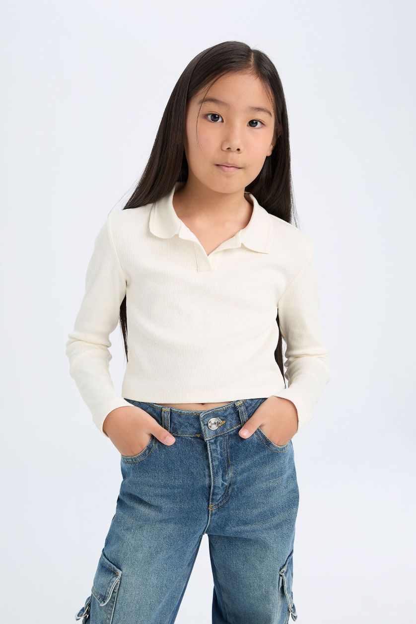 بناتي بيج فاتح تي شيرت كروب بناتي بيزك مضلع بياقة بولو