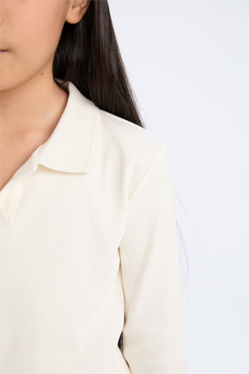 بناتي بيج فاتح تي شيرت كروب بناتي بيزك مضلع بياقة بولو