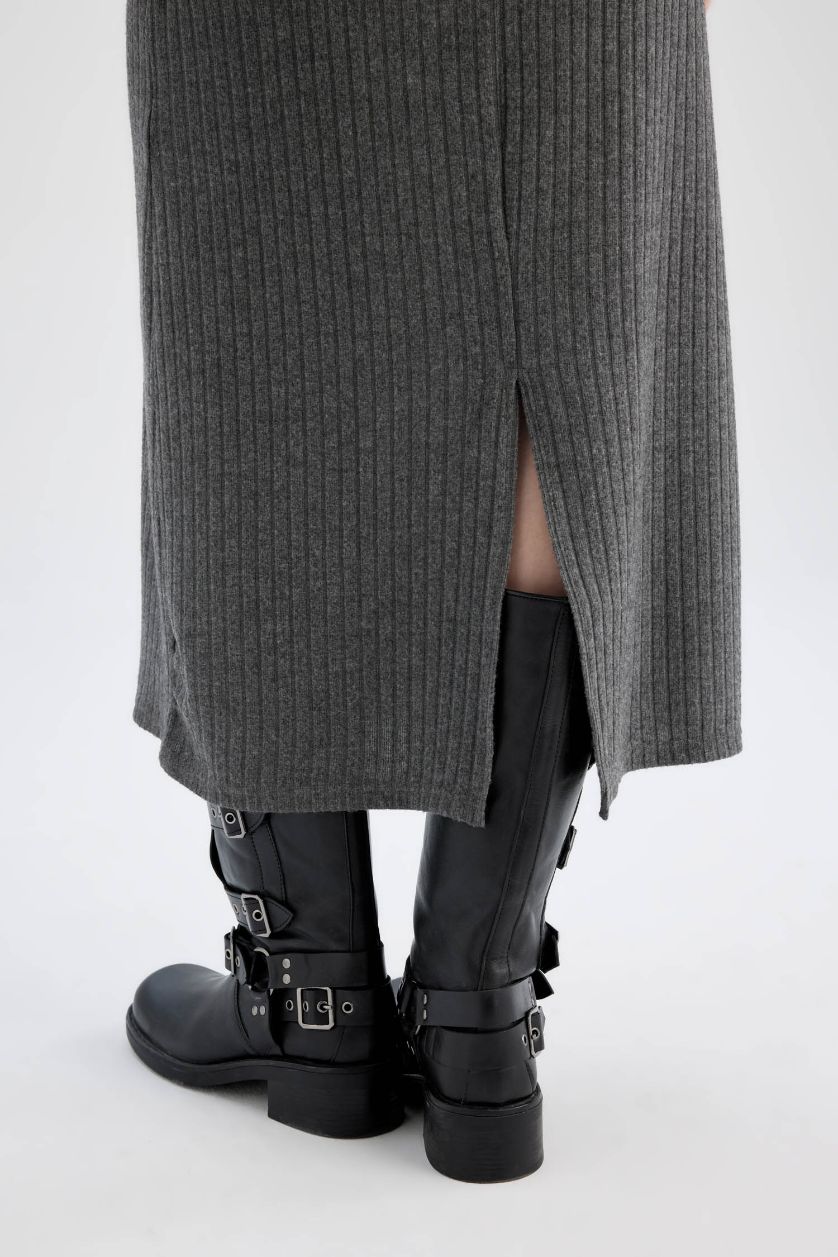 WOMAN Anthracite Bodycon Crew Neck Basic Long Sleeve Maxi Dress