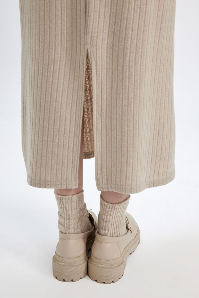 Женщины Бежевый Платье базовое с длинным рукавом с круглым вырезом