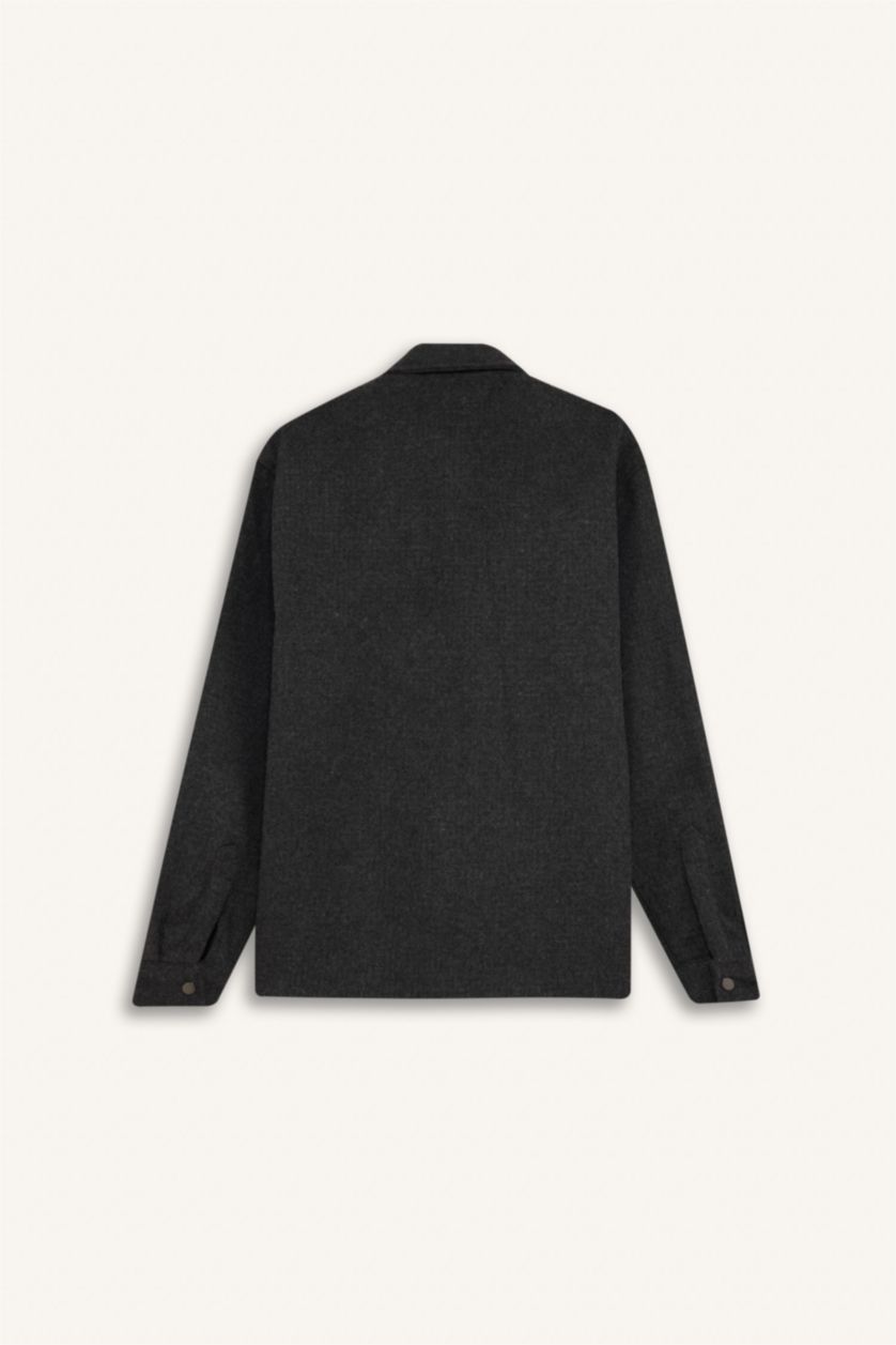 Erkek Antrasit Polo Yaka Düz Uzun Kollu Gömlek Ceket