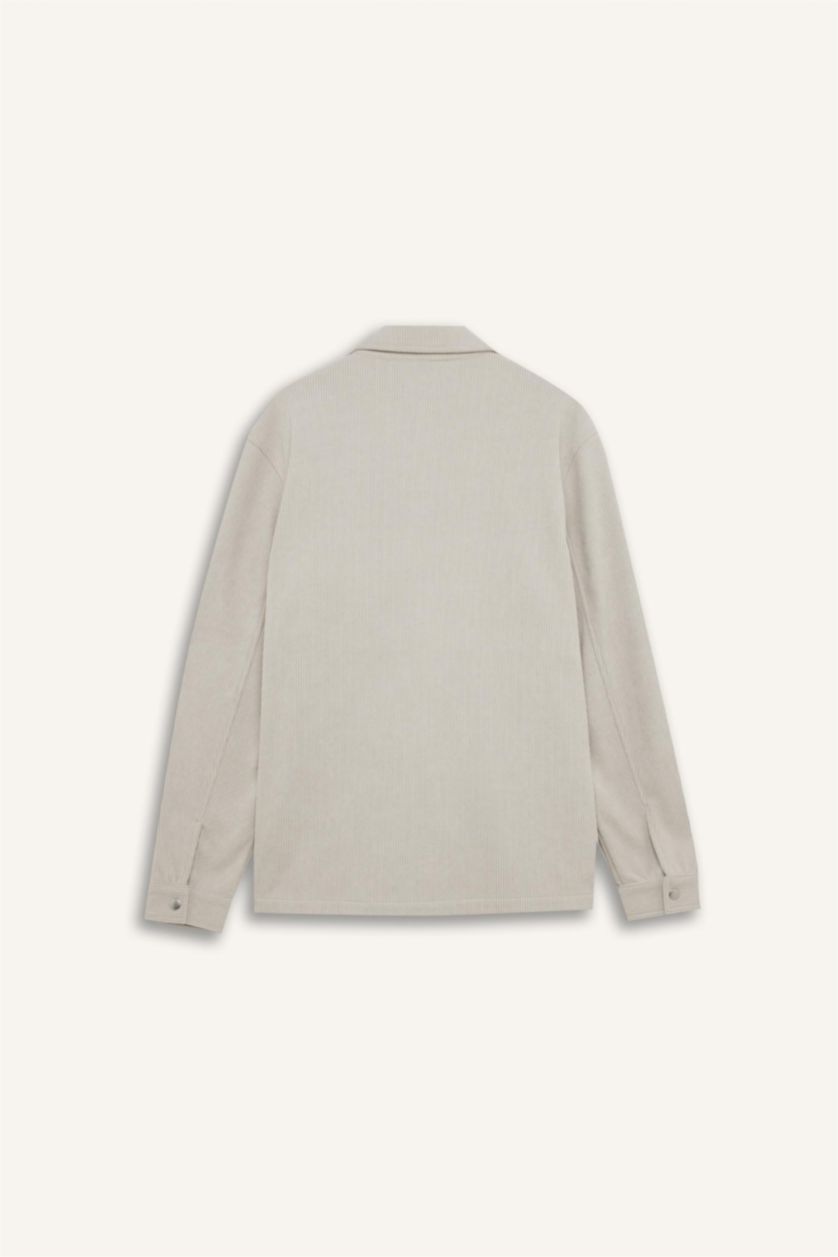 Erkek Taş Regular Fıt Polo Yaka Fitilli Kadife Gömlek Ceket