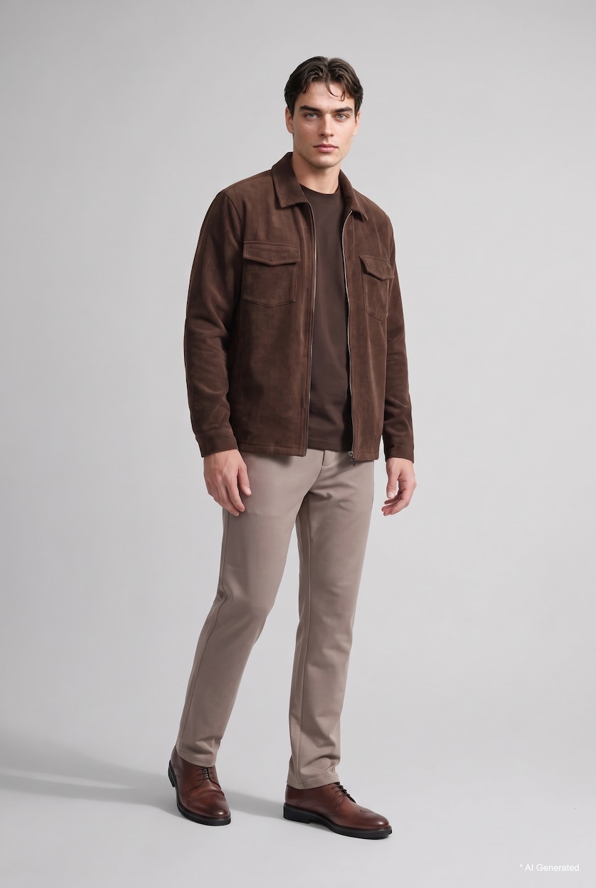 Man Brown Velvet Overshirt