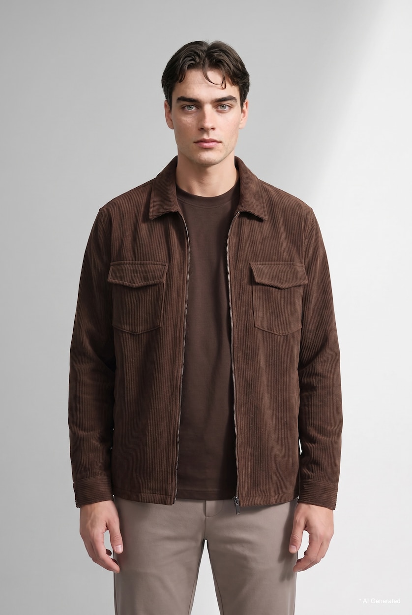 Man Brown Velvet Overshirt