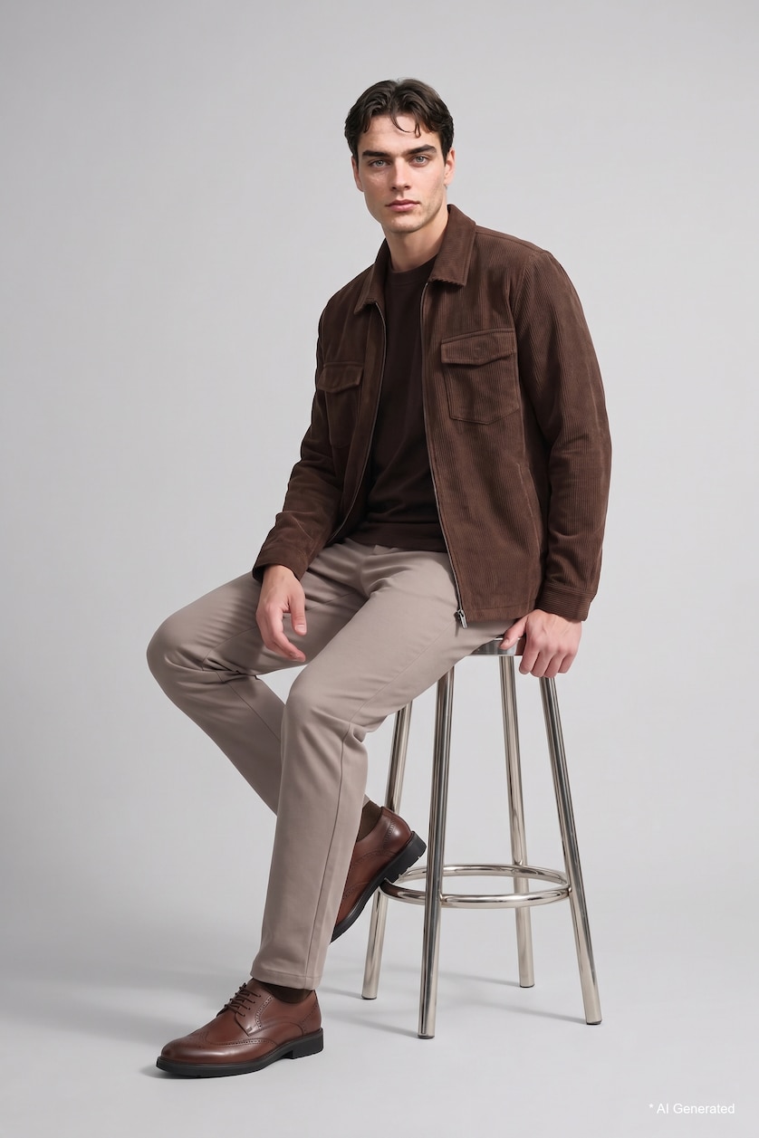 Man Brown Velvet Overshirt
