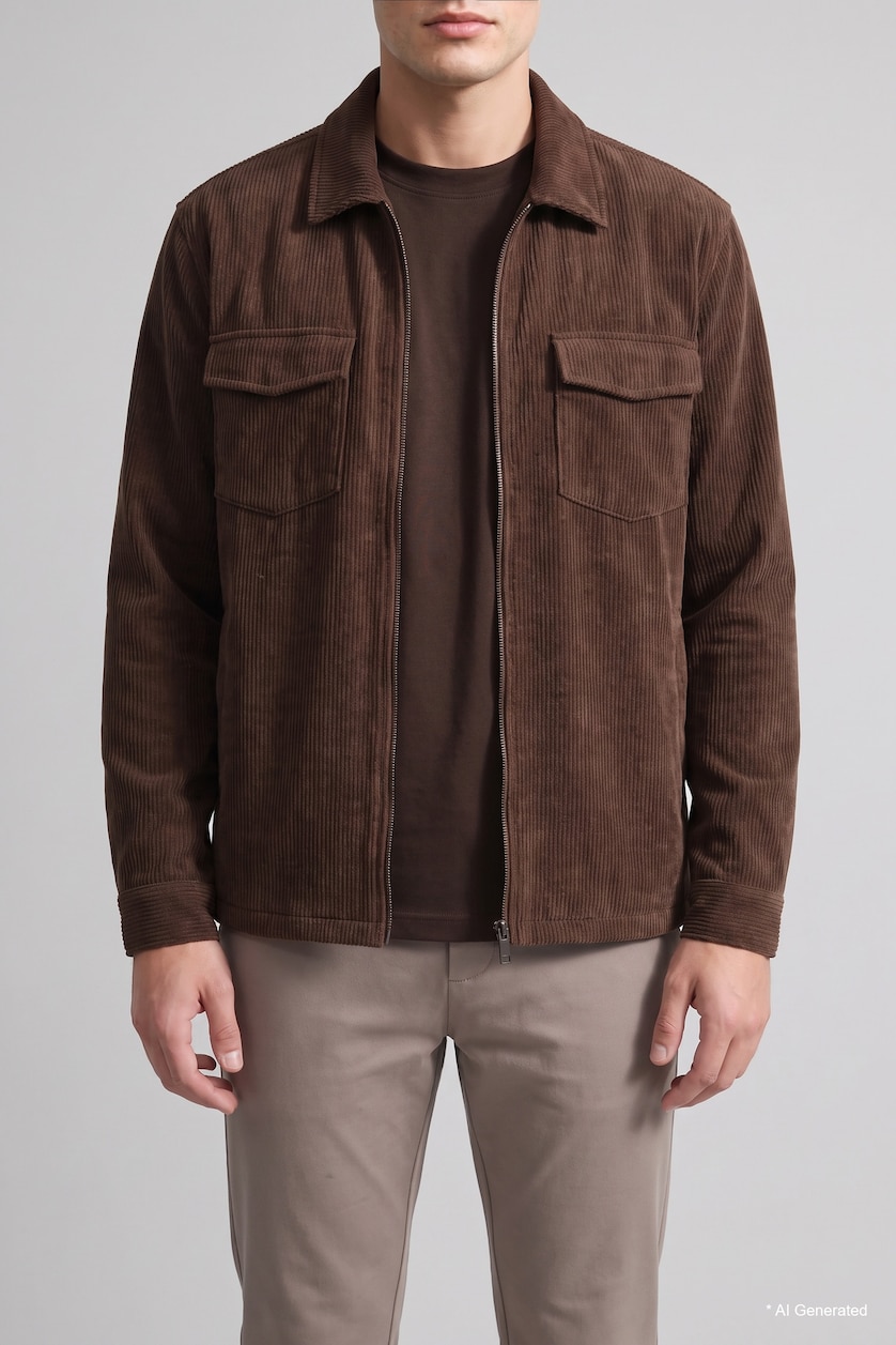 Man Brown Velvet Overshirt