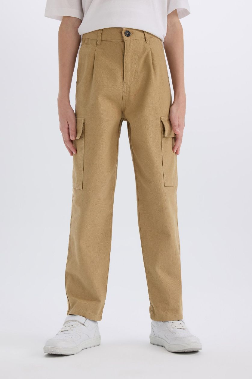 BOYS & TEENS Beige Boy Loose Fit Standard Leg Gabardine Trousers