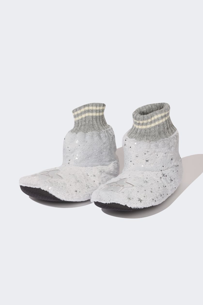 FEMME Gris Pantoufles de maison à Semelle Plate pour Femme