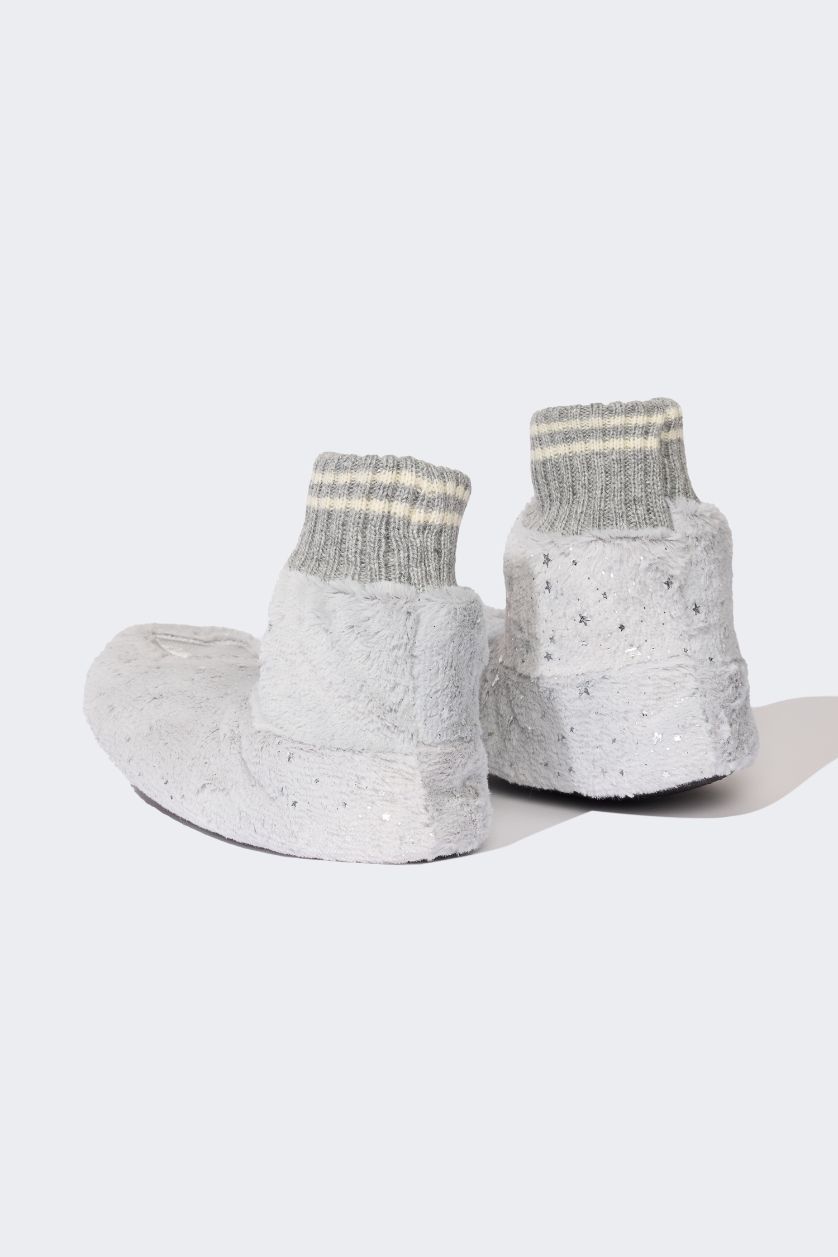 FEMME Gris Pantoufles de maison à Semelle Plate pour Femme