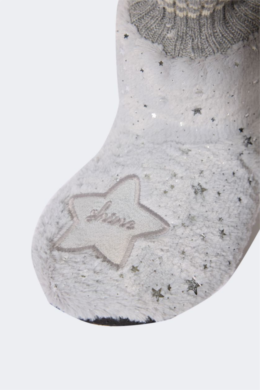 FEMME Gris Pantoufles de maison à Semelle Plate pour Femme