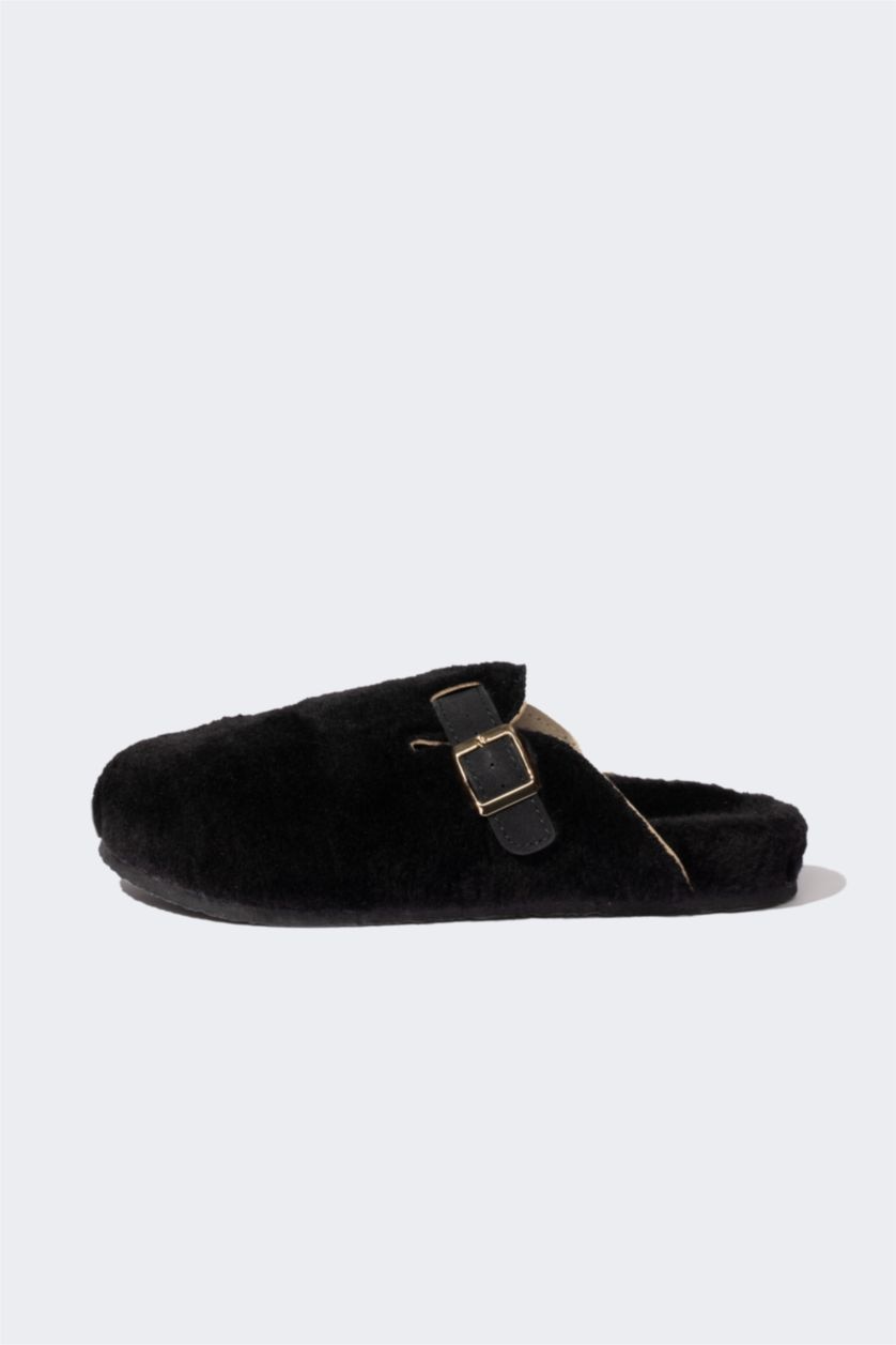 نساء أسود شبشب منزلي نسائي بكعب مسطح سليب أون