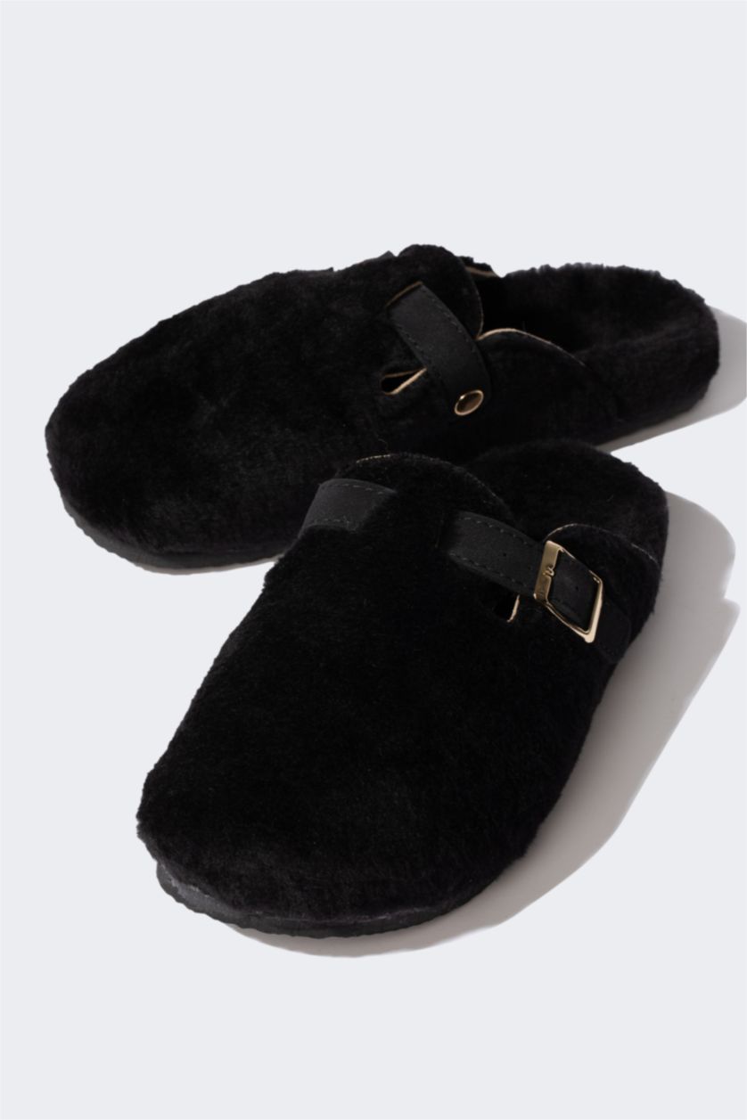 نساء أسود شبشب منزلي نسائي بكعب مسطح سليب أون