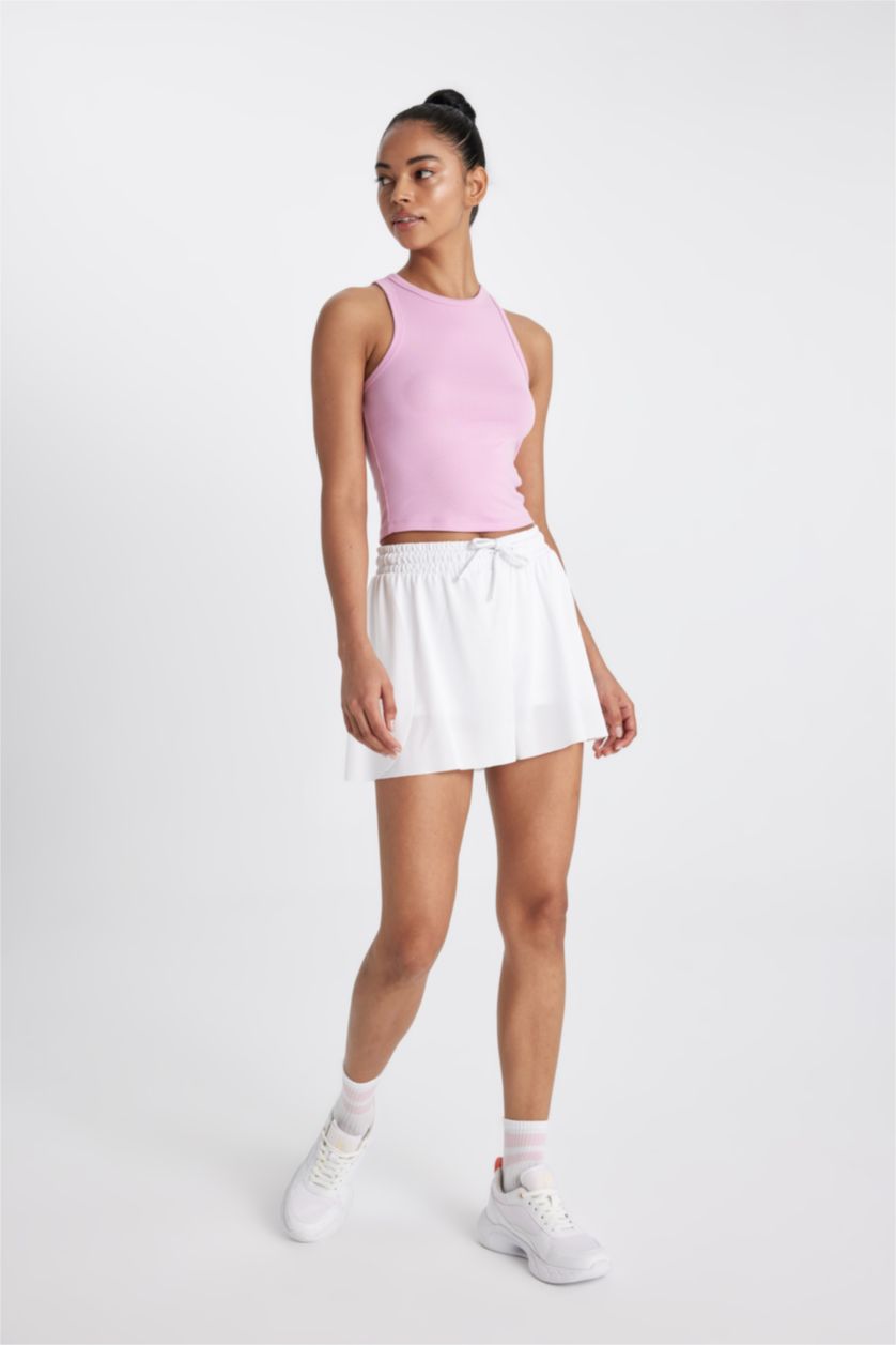 نساء زهري ديباردور نسيج مشروط بياقة مستديرة بدون كم