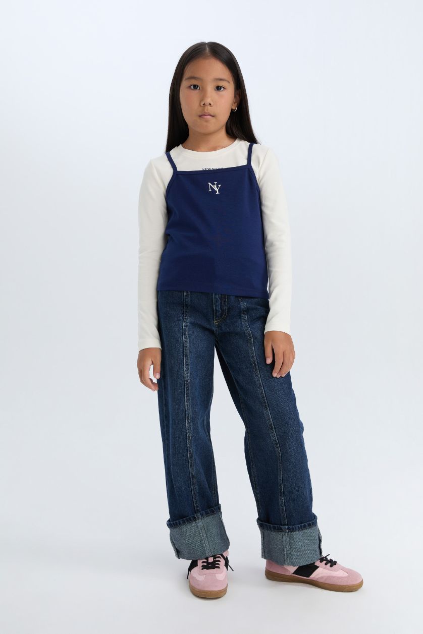 Girls & Teens Ecru Girl Crop Printed Ribbed 2 Piece Set