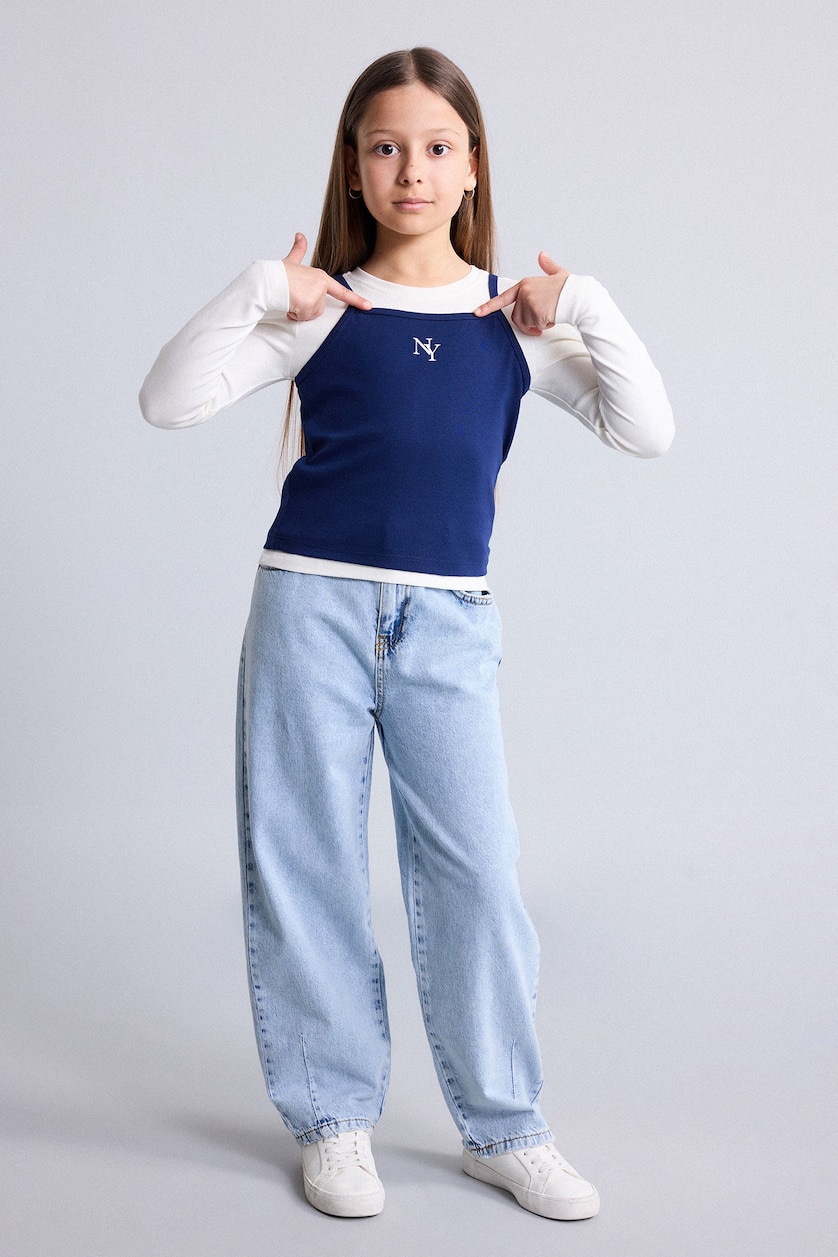 بنات بيج فاتح Girl Crop Printed Ribbed 2 Piece Set