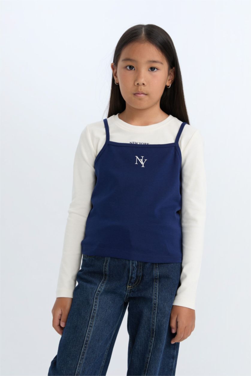 Girls & Teens Ecru Girl Crop Printed Ribbed 2 Piece Set