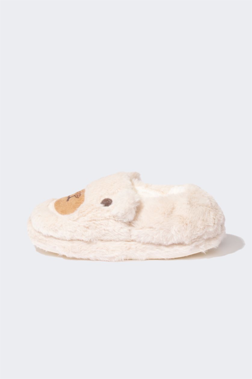 Girls & Teens Beige Girl Teddy Bear Themed Plush Flat Home Slippers