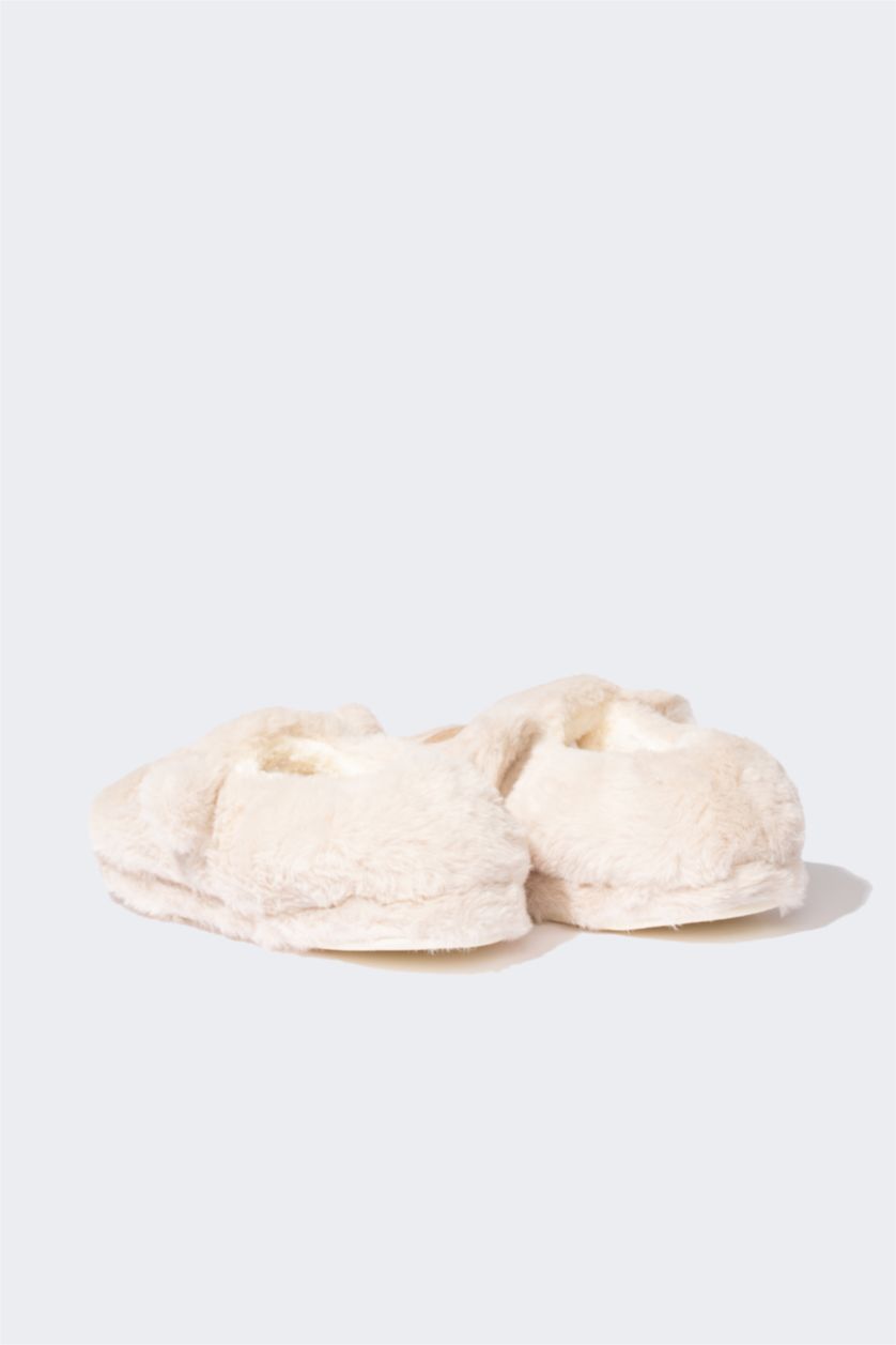 Girls & Teens Beige Girl Teddy Bear Themed Plush Flat Home Slippers