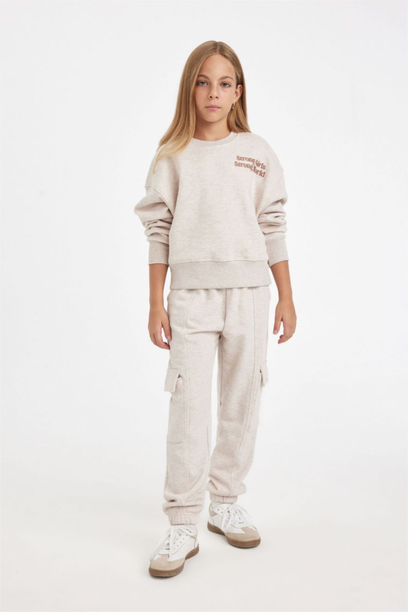 بنات ميلانج بيج Girl Waist Elasticated Cargo Jogger Sweatpants