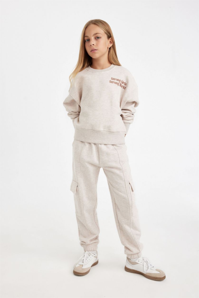 بنات ميلانج بيج Girl Waist Elasticated Cargo Jogger Sweatpants